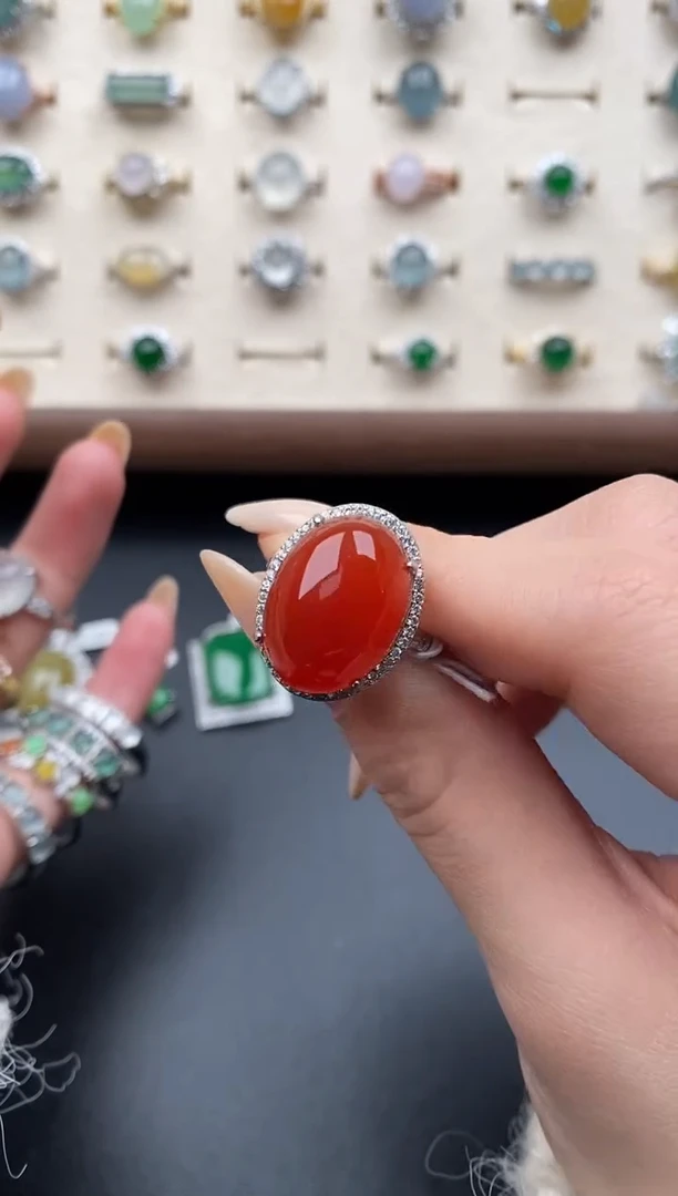 银S925镶嵌戒指玛瑙/玉髓一物一证一礼盒