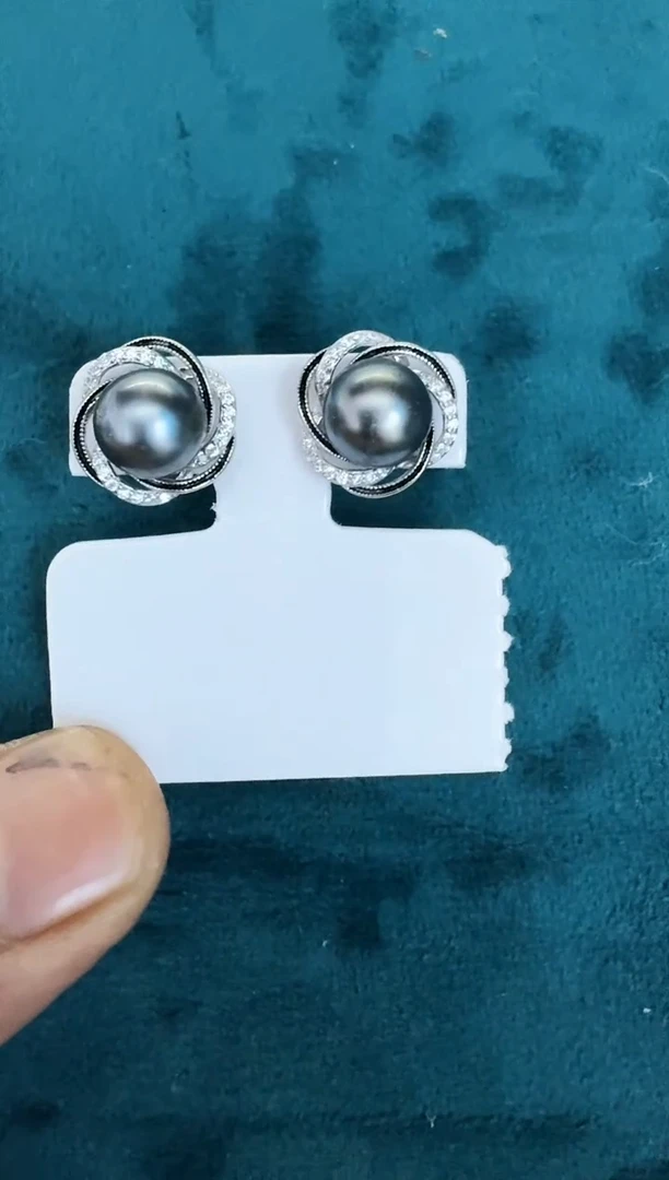银S925镶嵌海水珍珠耳饰耳钉