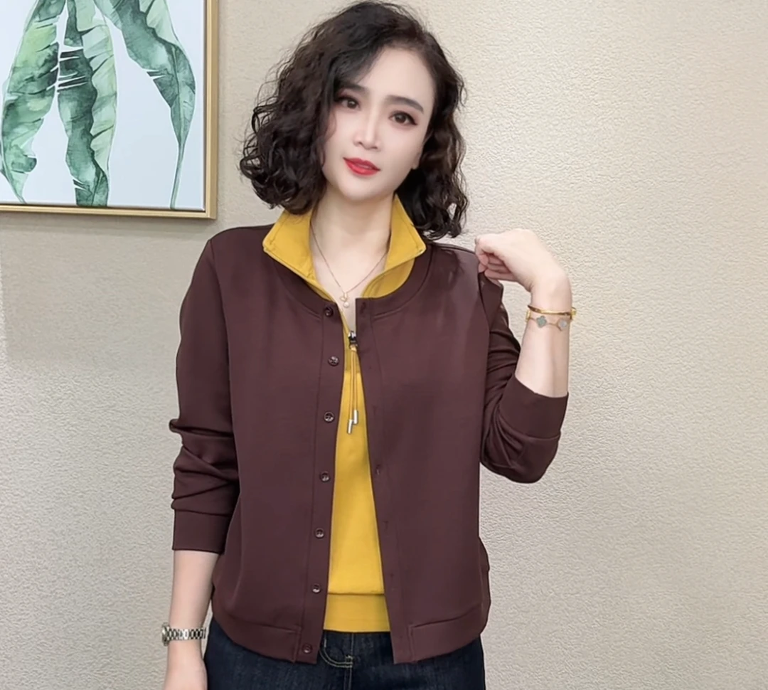 2025秋季新款简约气质休闲百搭假两件显瘦高级感上衣打底衫#68703