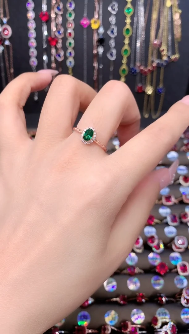 戒指透辉石银S925镶嵌玫瑰金