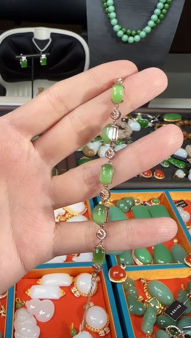 银S925镶嵌手链和田玉1