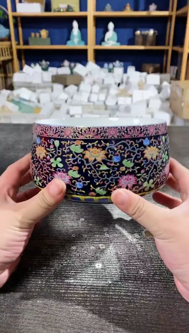 【闪购商品】其他京隆堂珐琅彩缠枝莲蓝茶洗