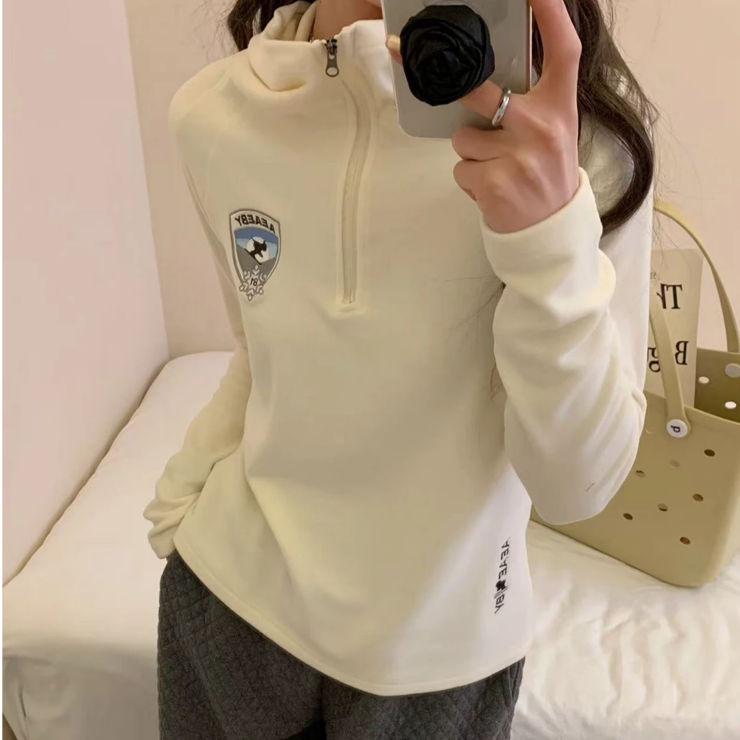 小雅姐姐 秋冬盾牌刺绣半拉链连帽打底T恤衫II88