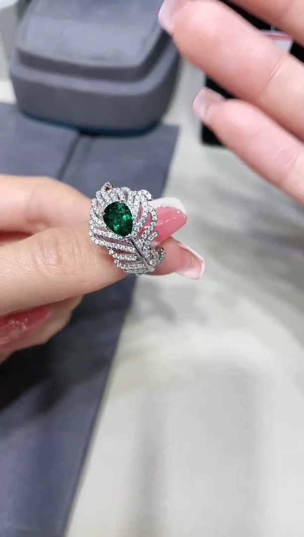 S925银镶嵌合成（培育）祖母绿戒指777