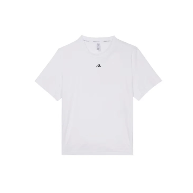 adidas  纯色Logo刺绣圆领短袖休闲运动 T恤 女款 白色 HS8108