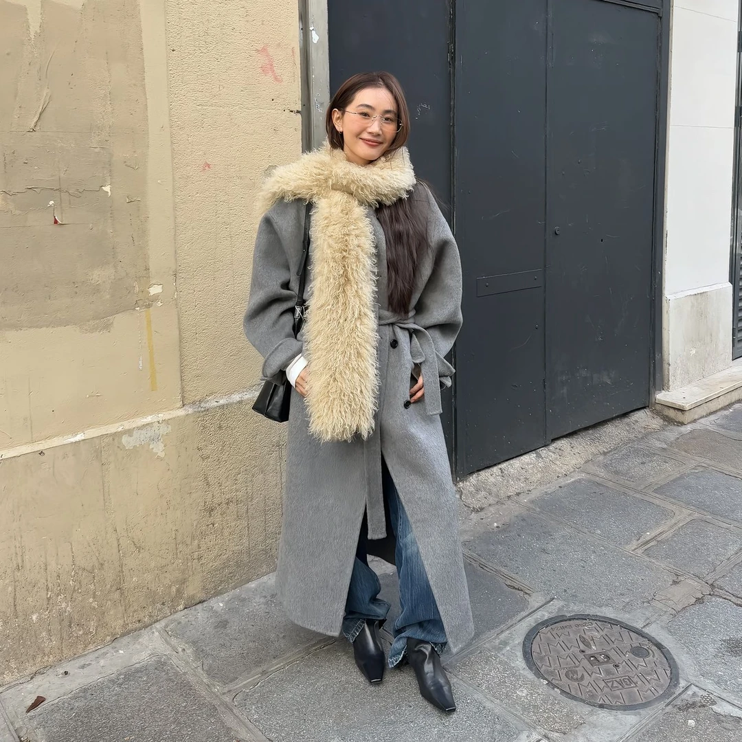 【清】IN choose u笑笑家2025冬季无领设计手工双面羊驼绒大衣89911