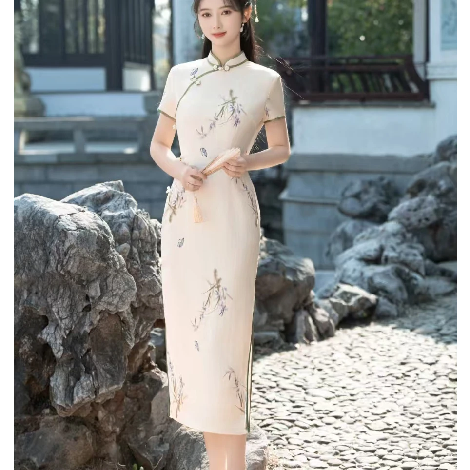 【春姿】上上喜新款春季双层修身少女时尚优雅长旗袍