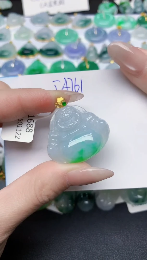 颈饰18K金镶嵌翡翠天然缅甸A货翡翠百元以上9元证书费自理