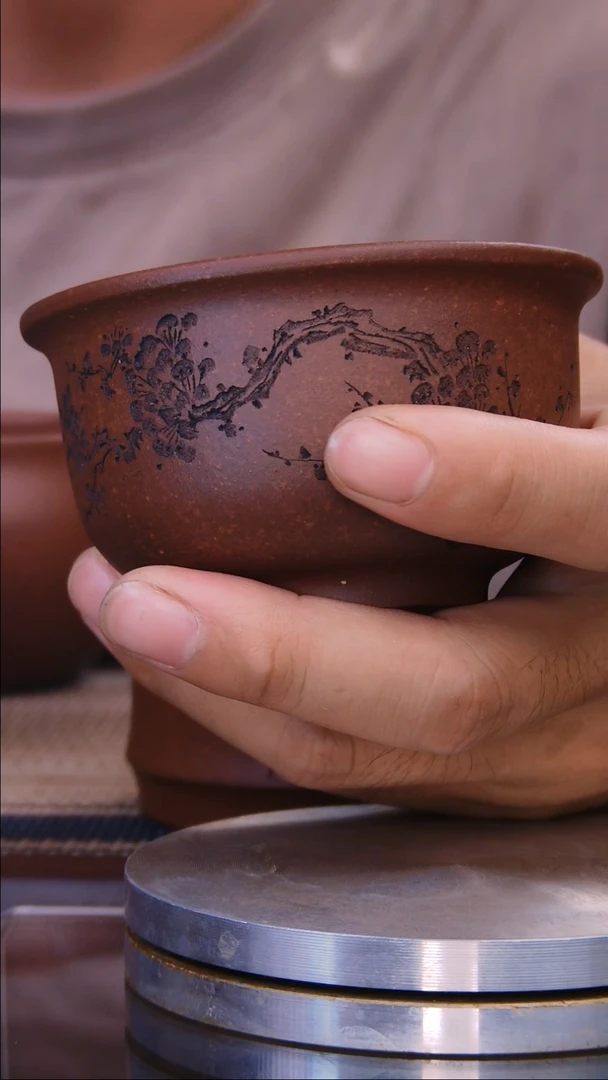 茶杯紫砂闲**士深井紫泥杯子