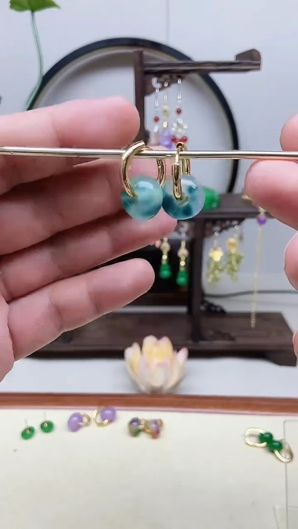 翡翠14K金镶嵌耳饰121号