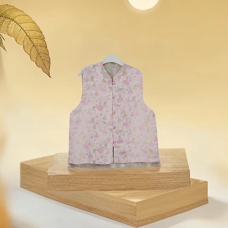 织金葫芦新宋锦双面织金显瘦国风女无袖上衣气质坎肩马甲0319