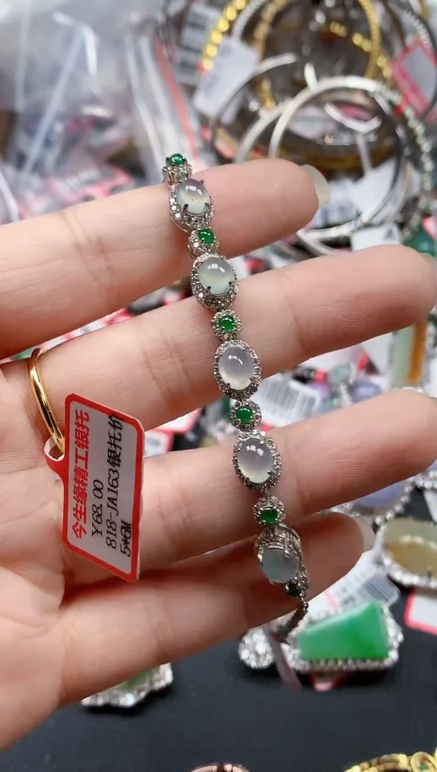 银S925镶嵌戒指翡翠天然A货缅甸翡翠