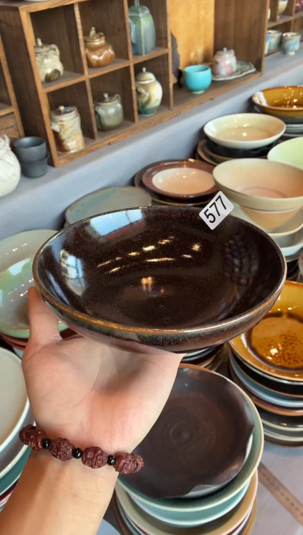 瓷片奔****e577  松木釉无足盘1个