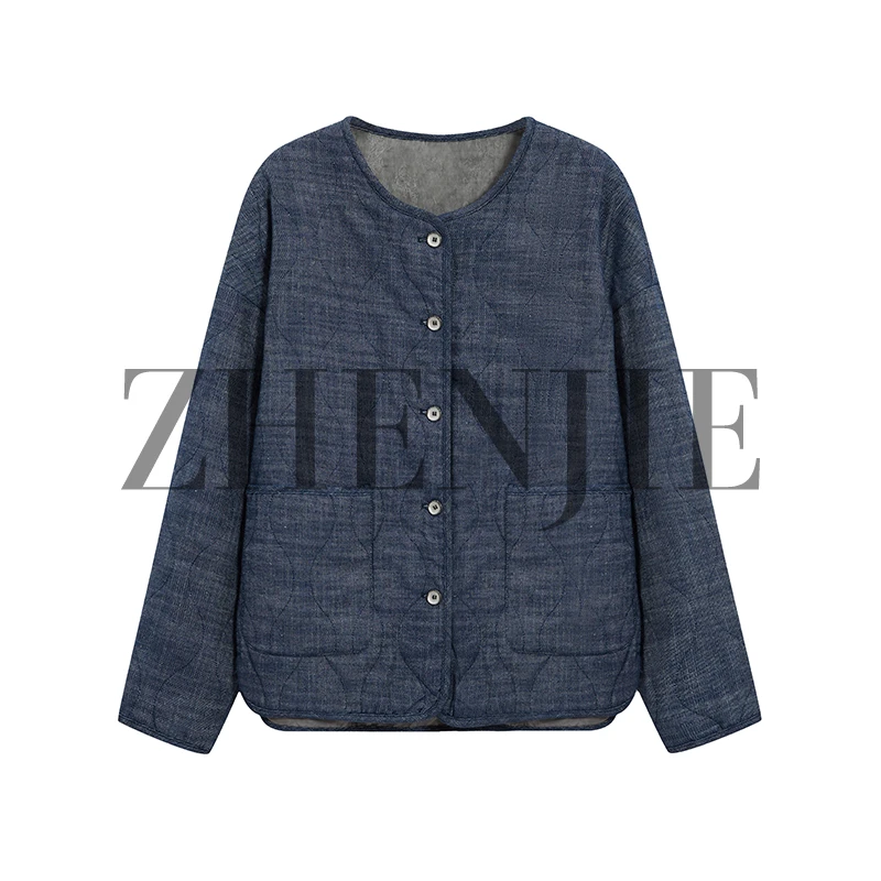 轻盈保暖 极简休闲宽松圆领亚麻绵羊毛填充棉衣外套DC5316