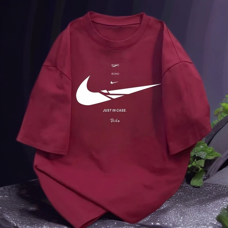 重磅纯棉短袖T恤男2025夏季新款宽松美式高端圆领潮牌对勾上衣女