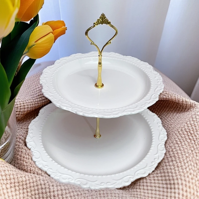 爱娜孜生活欧式陶瓷创意双层水果盘多层西餐盘家用点心盘子镂空