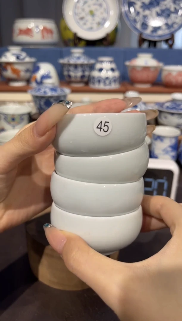 杯45影青白胎四个杯wy002