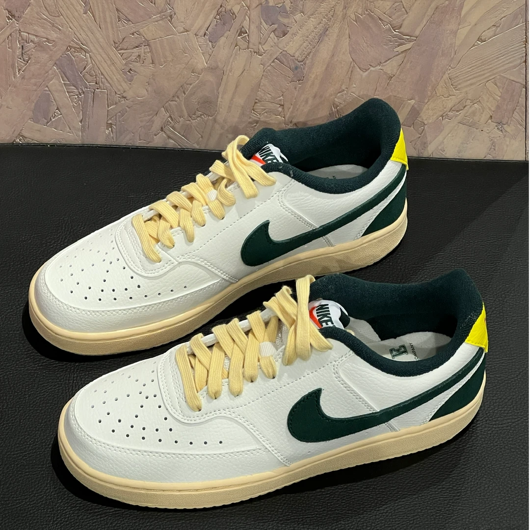 NIKE耐克 COURT VISION 男款低帮帆白绿复古运动休闲板鞋官方正品