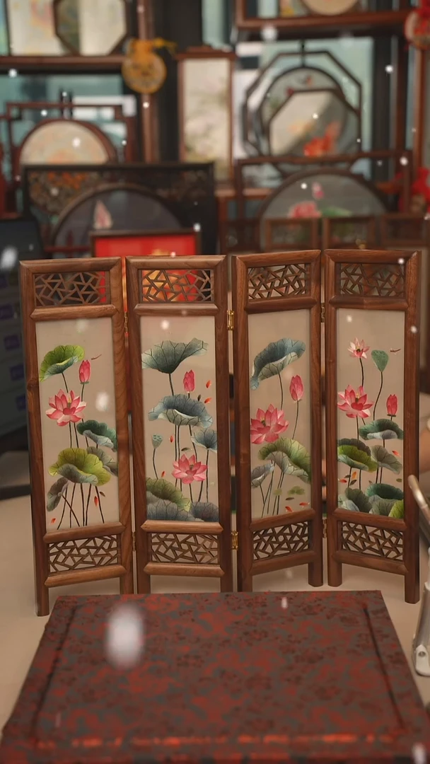 扇子飘窗款 胡桃木四联屏风 宽度47CM 高度42CM