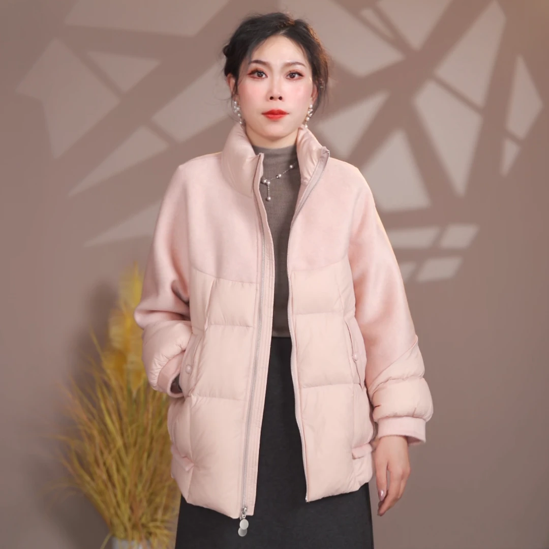 【早春新款】羊绒拼接羽绒服88101-新款羽绒服宽松保暖加厚鹅绒