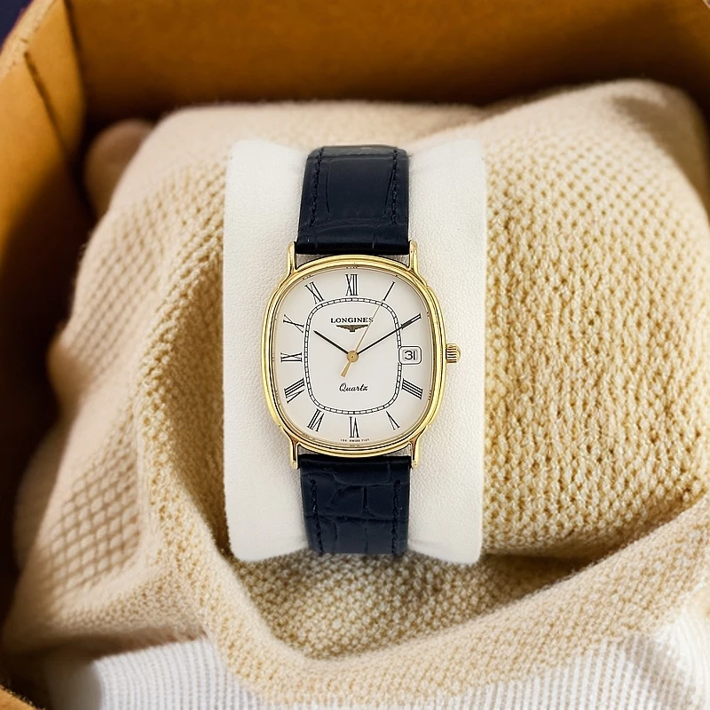 95新Longines/浪琴中古罗马椭圆白盘石英二手奢侈品手表