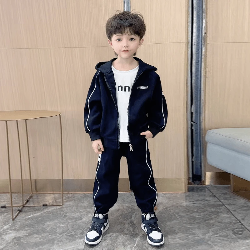 男童秋季运动套装连帽新款中童韩版休闲时尚洋气男孩运动服两件套