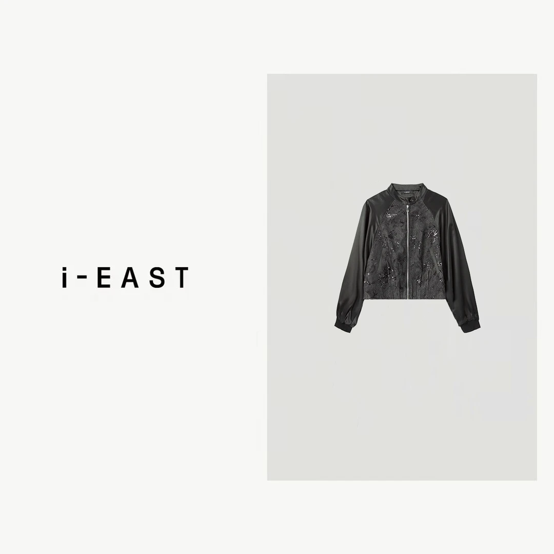 i-EAST 甜酷黑巧~珠珠亮片设计感短外套-4Q H24W528
