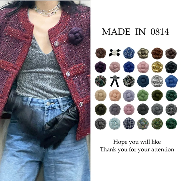 铜合金皮质胸针 MADEIN0814“山茶花女孩”手工多层立体胸针发夹