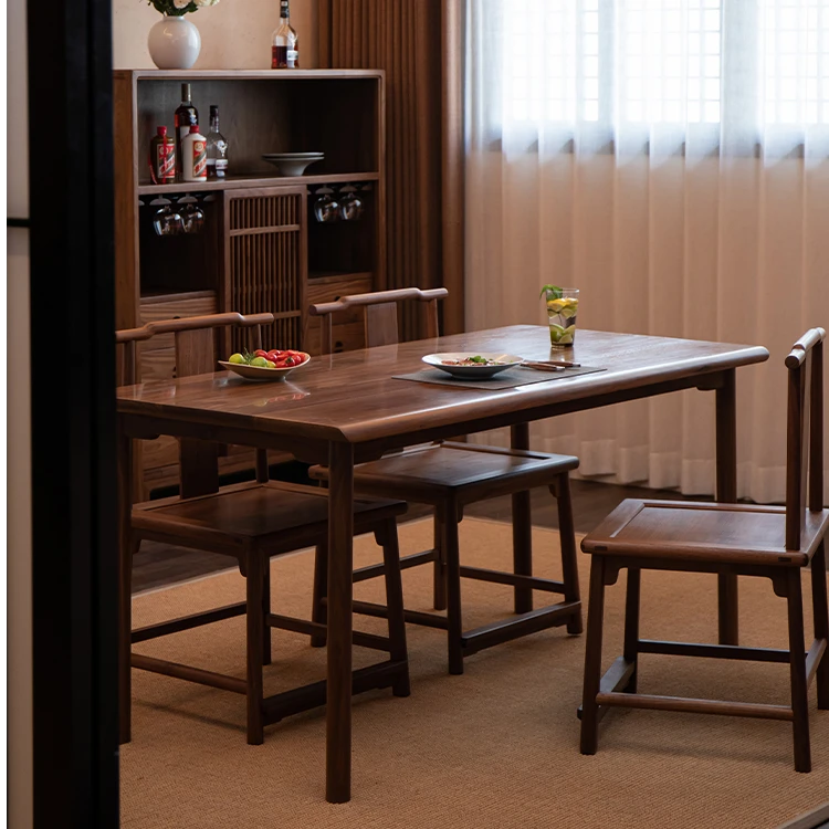 瑞作宋式美学餐桌椅组合新中式黑胡桃木实木长方形大板桌书桌茶桌