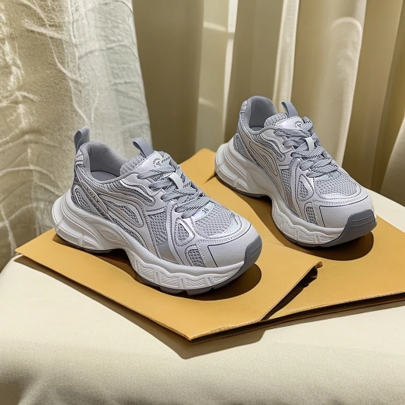 993真皮厚底显高百搭舒适老爹鞋女时尚春季网面运动休闲潮鞋女士