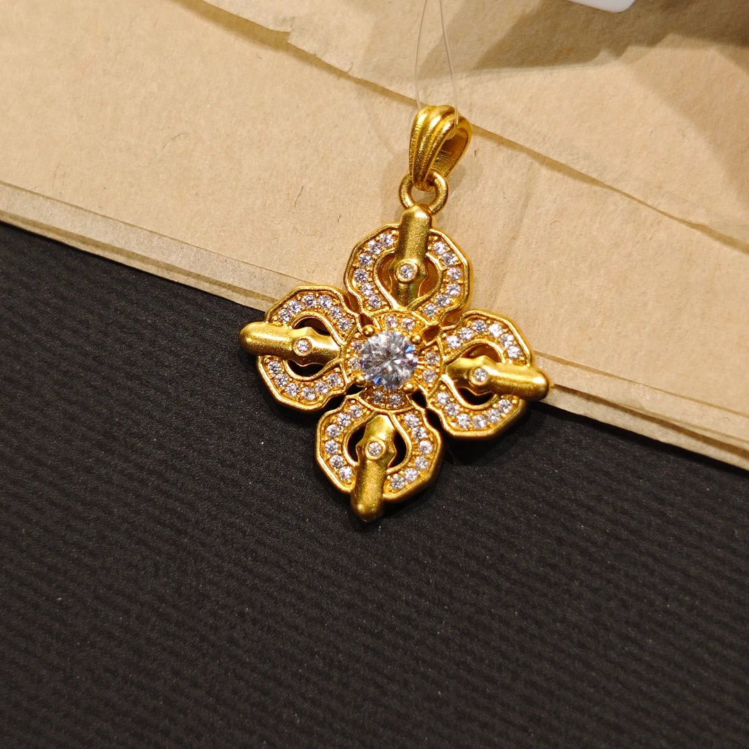 足金999 十字金刚杵吊坠