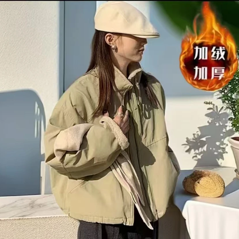 【QN935】2025仿羊羔毛双拉链复古加绒派克服宽松休闲夹克外套