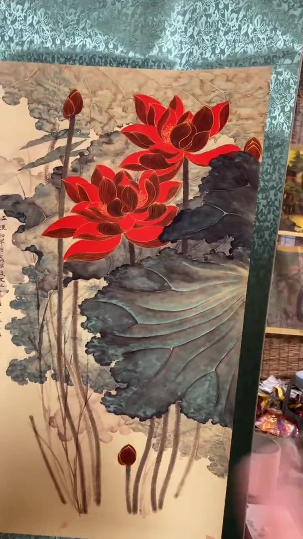 木摆件高端精美张红荷花长筒一件链接