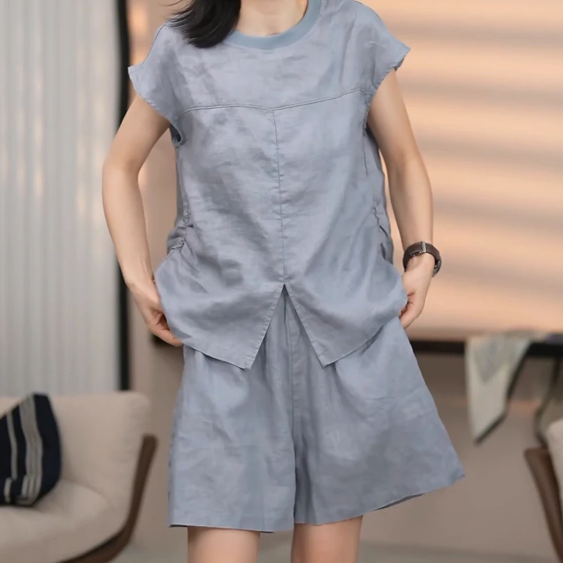 “夏日来信”夏日肌理感飞飞袖衬衫+短裤套装超清爽显瘦C5485