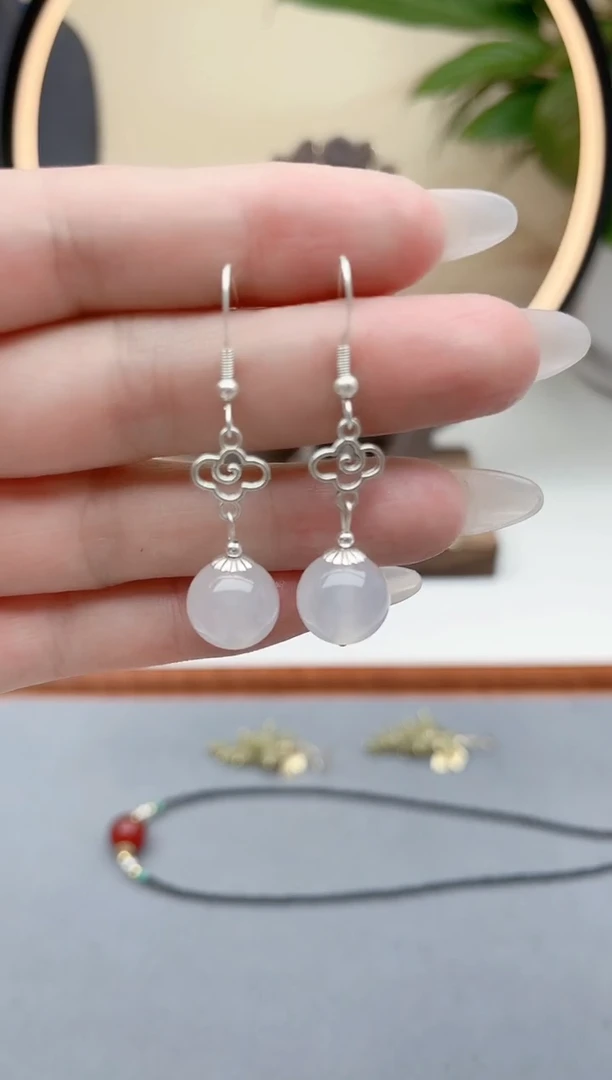 玛瑙/玉髓耳饰银S925镶嵌630