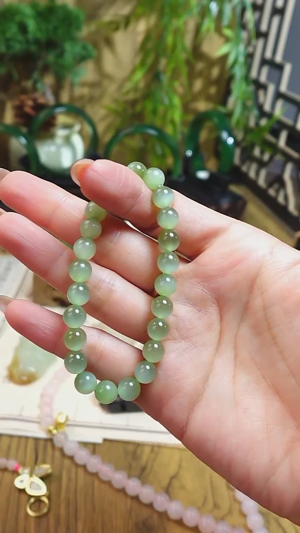 【闪购商品】和田玉手串未镶嵌俄料碧玉猫眼卡8mm