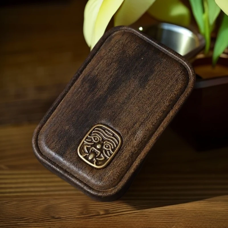 沉香无事牌镶嵌古铜扎基拉姆沉木天然项链挂件平安无事脖挂吊坠