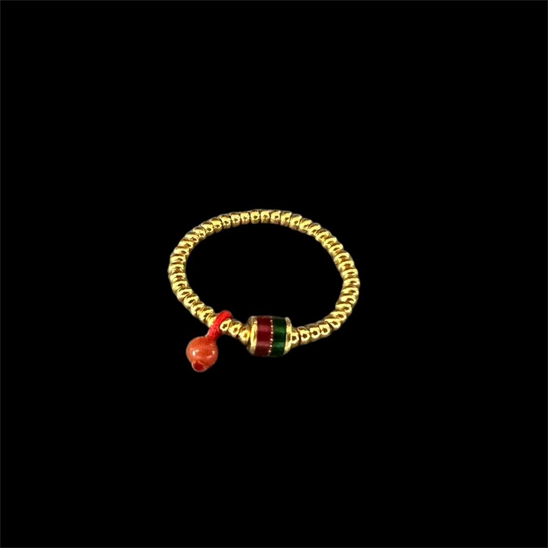 足金路路通戒指+南红 圈口12-13 珠径1.8mm  金约1.3g