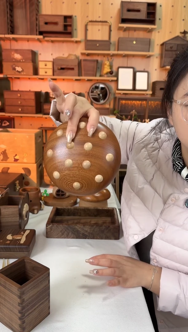木188乌檀木实木蘑菇收纳盒