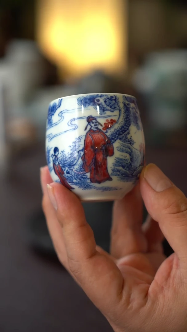景德镇全手工手绘釉里红人物主人杯