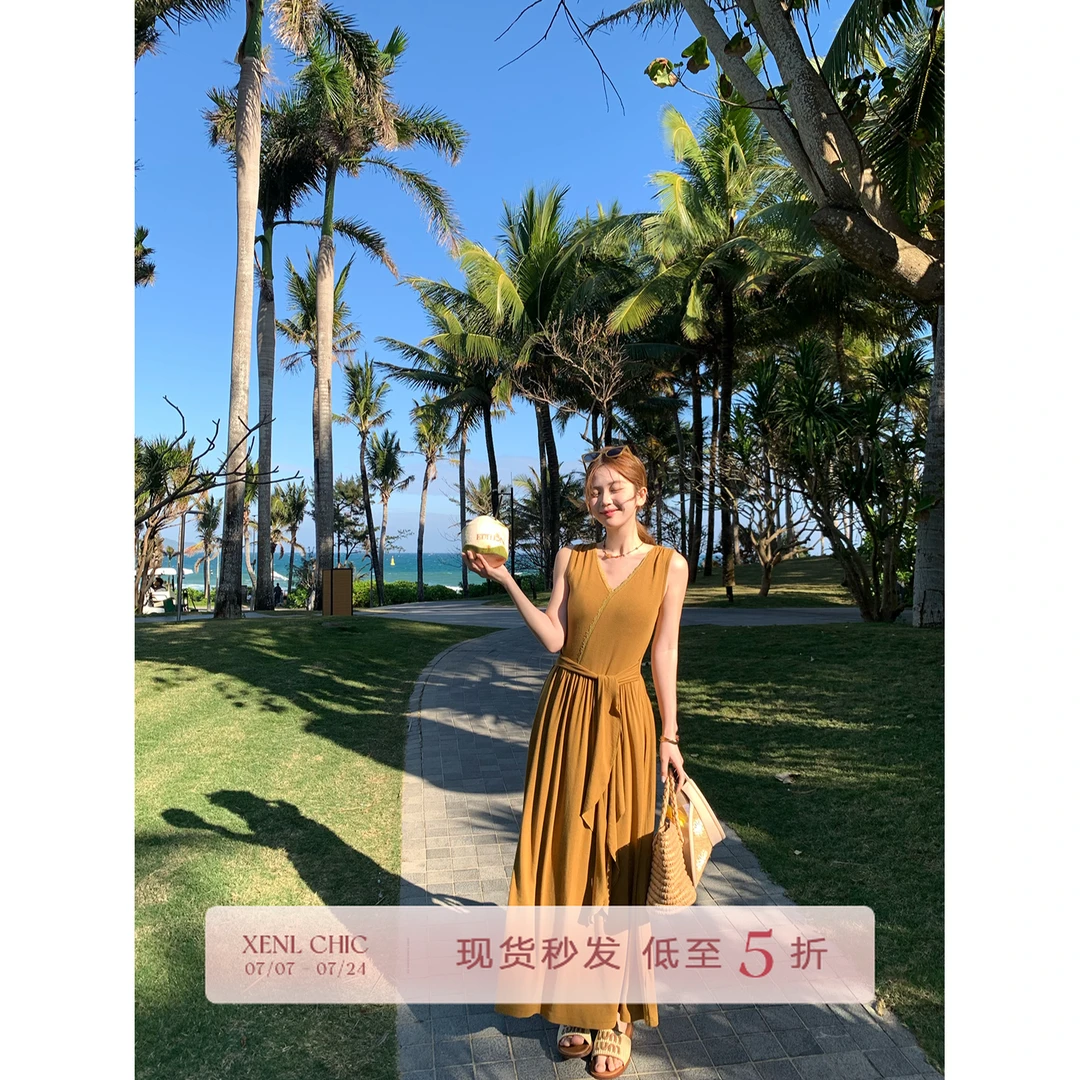 【现货】陳文文【琉璃梦境】优雅绑带收腰显瘦背心针织连衣裙裙子0167