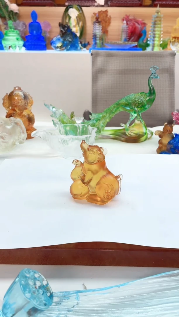 手工艺品琉璃琥珀色老鼠摆件
