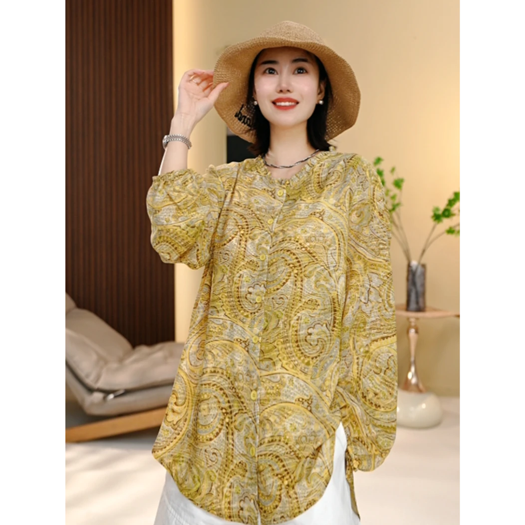 BEIJU 2025新款时尚气质百搭显瘦轻奢洋气设计感印花衬衫女5797
