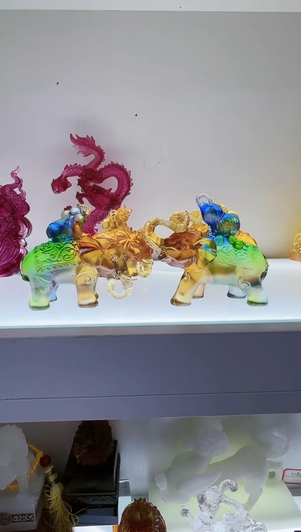 手工艺品琉璃古法琉璃一对小象