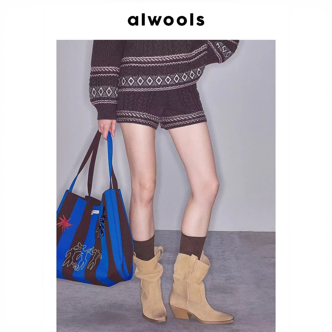 【VIINS】ALWOOLS2025秋冬新品费尔岛撞色组织拼接针织短裤0513