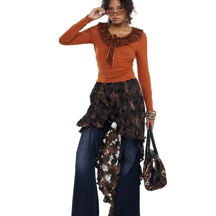 【奥体自播】NP南瓜橘毛花边V领上衣