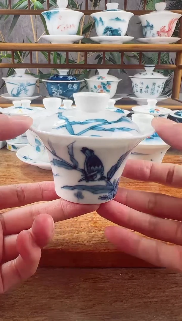 【闪购商品】微瑕翠鸟二才马蹄盖碗