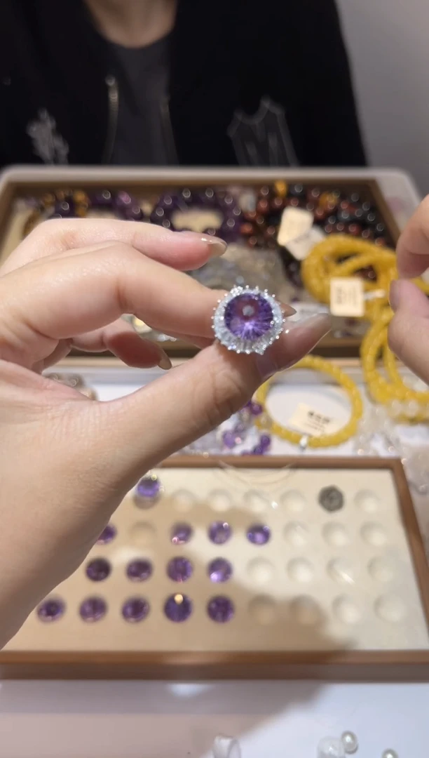 【闪购商品】紫晶戒指未镶嵌紫水晶烟花切割爆闪戒托