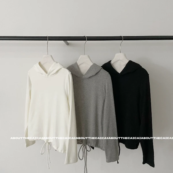 CAICAI韩系简约高级感针织连帽卫衣女秋冬新款内搭叠穿帽衫