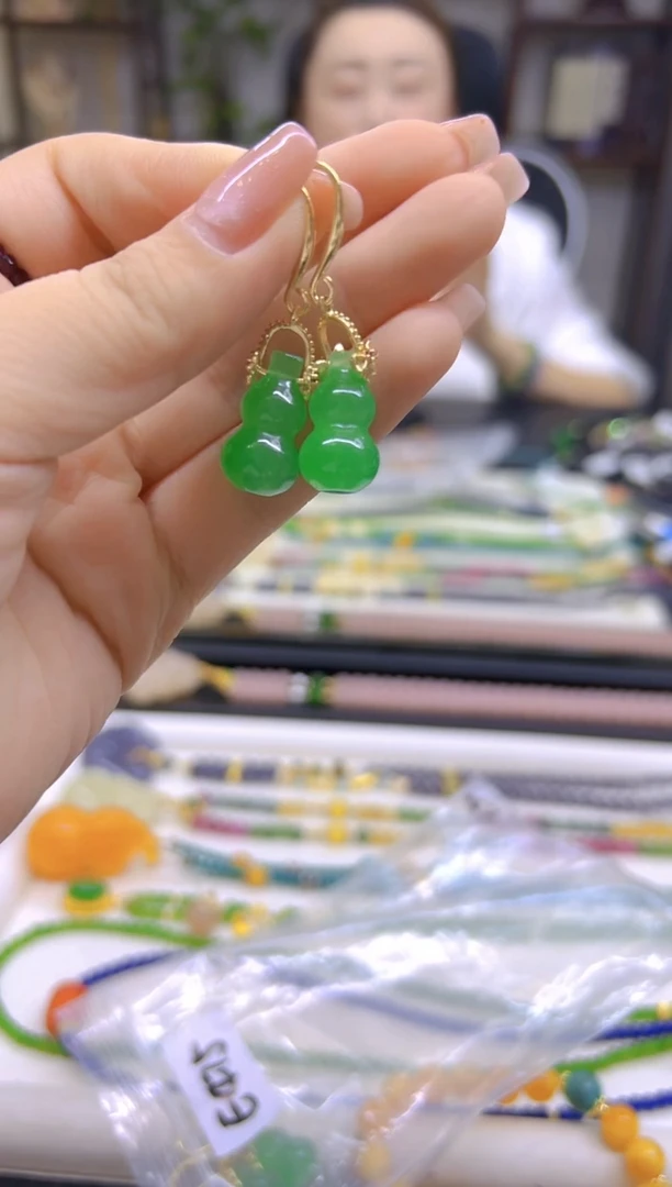 翡翠14K金镶嵌耳饰DIY款E475